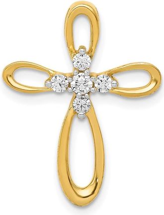Diamond2Deal 14k Yellow Gold 1/5ct. Diamond Cross Chain Slide Pendant