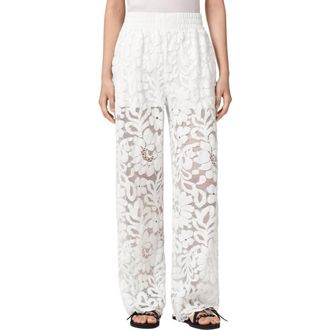 AllSaints Amelie Lace Wide Leg Trousers in Optic White at Nordstrom, Size X-Small Regular