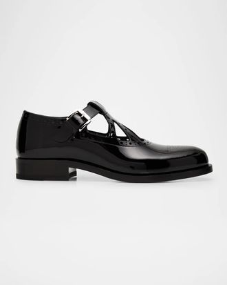 Christian Louboutin Men & apos;s Marc Poppin Brogue Leather T-Strap Loafers