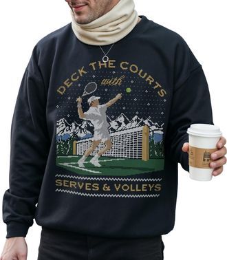 Sanfran Clothing Deck The Courts Christmas Jumper With Serves And Volleys Padel Tennis Sport Racquet Ugly Xmas Unisex Sweater Sweatshirt Medium/Black
