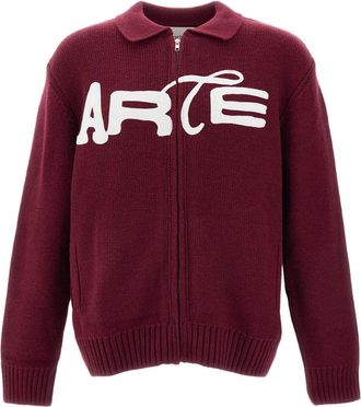 Arte Red Energy Wool-Blend Point Collar Zip-Through Knit