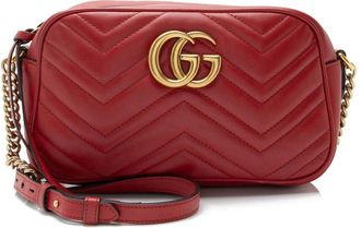 Gucci Red Leather Matelasse Gg Marmont Small Camera Bag (Authentic Pre-Loved)
