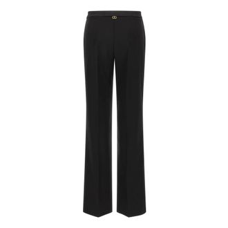 Twinset Broeken, Dames, Zwart, M, Wol, Wijde broek van wolblend