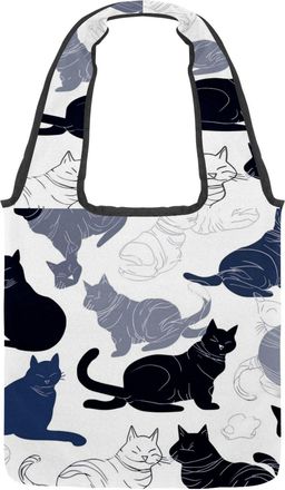Generic Cats on a White Background Reversible Canvas Shoulder Tote - Double-Sided Print, 12oz Cotton, 27cm Drop, Fold-Flat Bag for Travel, Shopping, Street Ou