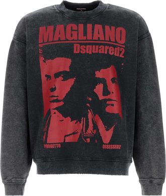 Dsquared2 Mens Charcoal Vintageeffect Sweatshirt With Logo Print - Dark Grey Cotton - Size Large