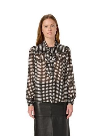 Gerard Darel Alisha Sheer Tie Neck Printed Blouse in Black at Nordstrom, Size 10