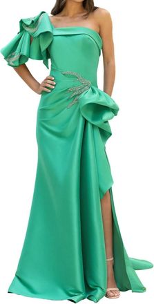 Terani Couture Ruffled Wrap Gown In Emerald