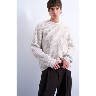 Topman Relaxed Fit Ribbed Knit Sweater in Ecru at Nordstrom Rack, Size X-Large
