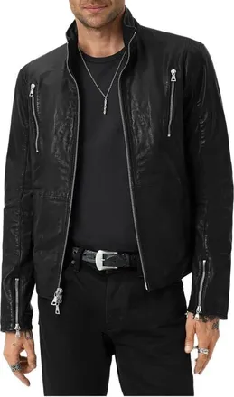John Varvatos Jared Leather Racer Jacket in Black at Nordstrom, Size 54