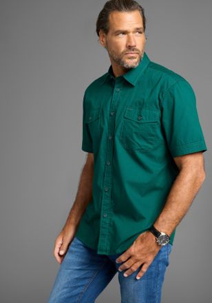 Man's World Kurzarmhemd MANS WORLD, Herren, Gr. 5XL (72/74), N-Gr, gr&uuml;n (dunkelgr&uuml;n), Web, Obermaterial: 100% Baumwolle, unifarben, Basic, comfort fit, Hemden Kur