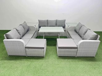 Fimous 11 Seat Outdoor Rattan Garden Furniture with 2 Side Tables Light Grey