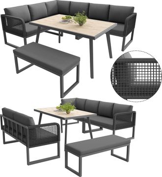 STILVORA Conjunto De Jard&iacute;n Con 2 Sof&aacute;s, 1 Banco Y 1 Mesa, Dise&ntilde;o Modular Y Cojines Gruesos Y Desfundables, Para Terraza, Rat&aacute;n Pe, Hierro Y Tela Impermeable, 