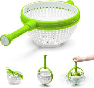 OEM Centrifugadora De Ensaladas - Centrifugadora Y Colador Plegable 2 En 1, F&aacute;cil De Usar, Para Ensaladas, Frutas, Verduras Y Lechuga - Blanco/verde