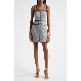 Cinq &agrave; Sept Odie Metallic Fringe Detail Cotton Blend Dress in Navy/Ivory at Nordstrom Rack, Size 10