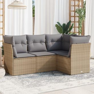 vidaXL Juego De Sof&aacute;s Jard&iacute;n Con Cojines 4 Pzas Rat&aacute;n Sint&eacute;tico Beige Vidaxl