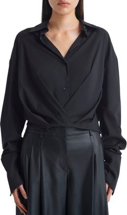 TWP Pleated Little Joe Wrap Button-Up Shirt in Black at Nordstrom Rack, Size Large