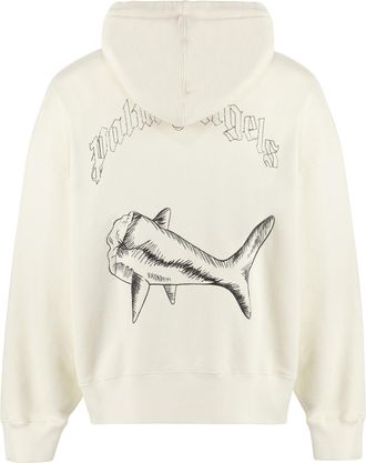 Palm Angels Mens Ivory Cotton Hoodie Main Cotton; Rib Jumpers Sweater
