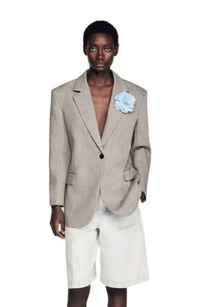 Sandro Checked wool jacket with brooch in Greige at Nordstrom, Size 36 Eu