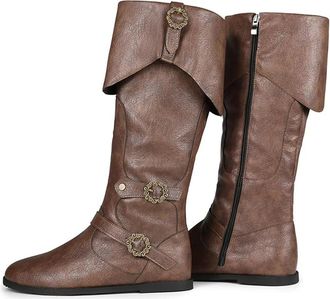 Generic Medieval Knight Boots for Adults Cosplay Mid Calf Halloween Knight Boots,Gothic Steampunk Cosplay Shoes,Brown,41