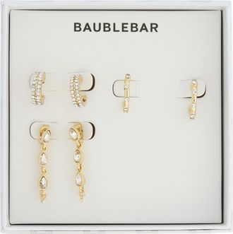 BaubleBar Set of 3 Hoop & Front/Back Earrings in Gold at Nordstrom Rack