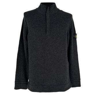 Stone Island Half-Zipped Knitted Sweater in Dark Grey Wool
