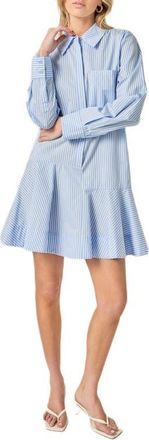 English Factory Stripe Ruffle Hem Long Sleeve Shirtdress in Powder Blue at Nordstrom, Size X-Small