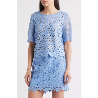 Milly Floral Geo Combo Short Sleeve Lace Top in Sky Blue at Nordstrom Rack, Size Medium