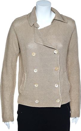 Max Mara Smax Mara Cream Linen Knit Double Breasted Blazer