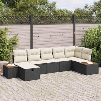 vidaXL Vidaxl - Conjunto De Sof&aacute; De Jard&iacute;n Con Coj&iacute;n 7 Pcs Negro Polirat&aacute;n
