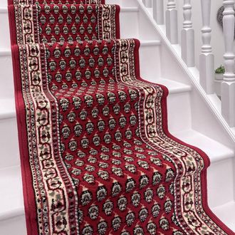 Runrug Stair Runner Carpet for Staircases - Soft & Comfy, 9mm - Peacock in Red | Size: 60 cm x 660 cm