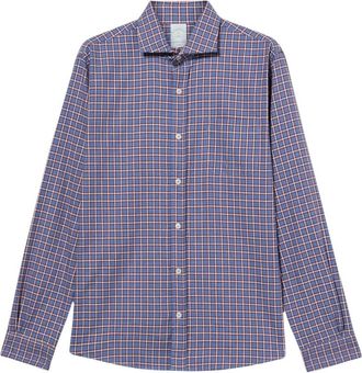 Brooks Brothers Slim Fit Geruite Katoenen Flanellen Overhemd met Spreidkraag - Heren - Casual Overhemden - Blauw - M - Katoen - Overhemden