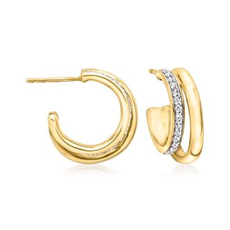 Ross-Simons Diamond Double-Hoop Earrings in 14kt Yellow Gold