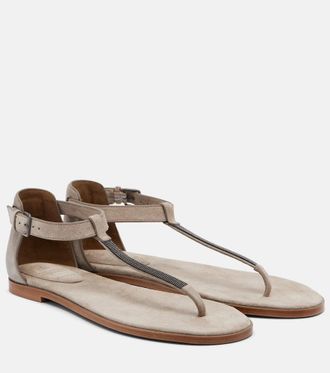 Brunello Cucinelli Monili suede slides