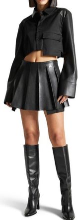 Mani&egrave;re De Voir Juliette Leather Pleated Skort in Black at Nordstrom, Size 12