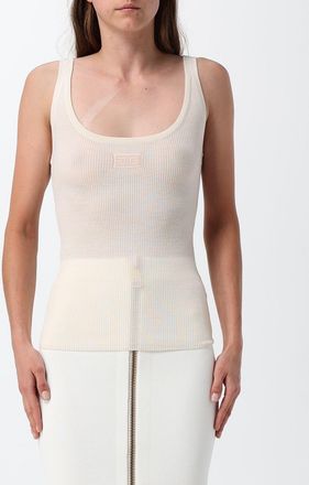 Elisabetta Franchi Top slim fit in maglia di lana con logo ricamato