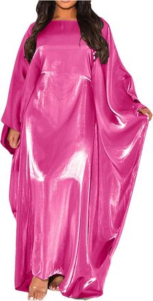 Generic Women Summer Batwing Sleeve Satin Abaya Islam Muslim Maxi Dress Kaftan Chiffon Hijab
