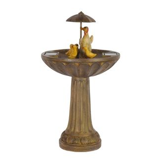 PRIMROSE Birdbath Duck Family & Umbrella Solar Water Feature 84cm in Stone