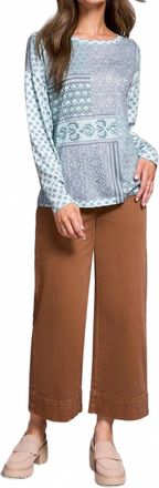 Tribal Crew Neck Combo Long Sleeve Top In Pastel Teal