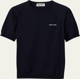 Miu Miu Short-Sleeve Crewneck Sweater