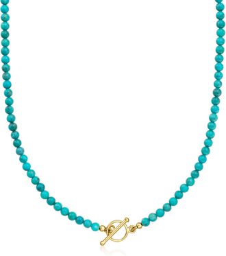 Ross-Simons 3.5-4mm Turquoise Bead Charm-Compatible Toggle Necklace in 18kt Gold Over Sterling