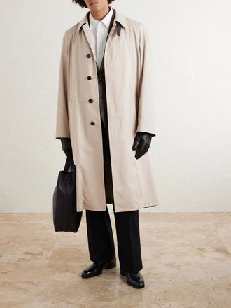 Tom Ford Belted Leather-Trimmed Cotton and Silk-Blend Gabardine Trench Coat