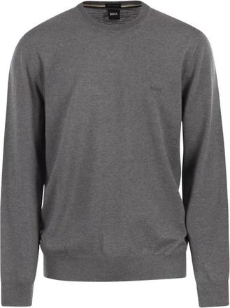HUGO BOSS Trui met ronde hals van fijne brei - Heren - Ronde hals truien - Grijs - L - Wol - Truien & Vesten
