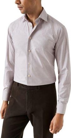 Eton Slim Fit Microcheck Shirt in Medium Red at Nordstrom Rack, Size 16.5