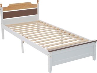 STILVORA Cama Individual 210 X 97,5 Cm De Madera Maciza Y Mdf Con Marco De Pino, Pie Central, Sin Colch&oacute;n, Blanco