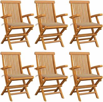 vidaXL Sillas De Jard&iacute;n 6 Uds Madera Maciza De Teca Con Cojines Beige Vidaxl
