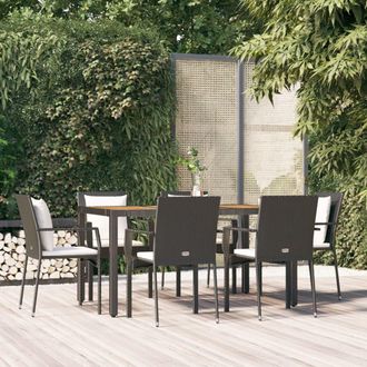 vidaXL Set De Comedor De Jard&iacute;n 7 Pzas Y Cojines Rat&aacute;n Sint&eacute;tico Negro Vidaxl