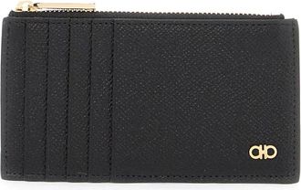 Ferragamo Gehamerd Leren Kaarthouder met Gancini Detail - Heren - Portefeuilles - Zwart - ONE Size - Leer - Accessoires
