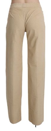 Ermanno Scervino Womens High-Waist Striped Flared Trousers Beige Cotton Lycra