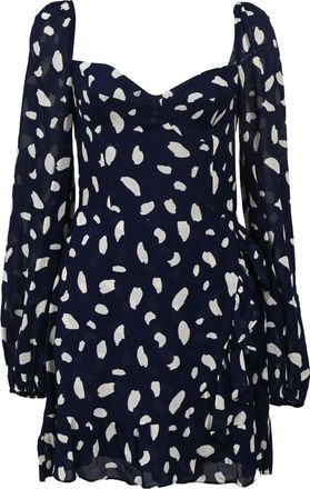 Reformation Cammi Polka-Dot Crepe Mini Dress in Navy Blue Viscose