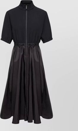 Moncler satin stand collar short-sleeve midi dress